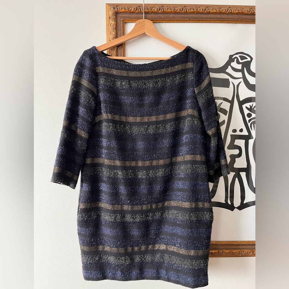 Zara Navy, Black and Gold Mini Shift Dress